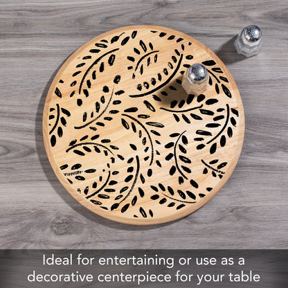 CounterArt Black Leaves Wood Lazy Susan Turntable 14" Diameter for Serving Kitchen Organization Condiment Caddy