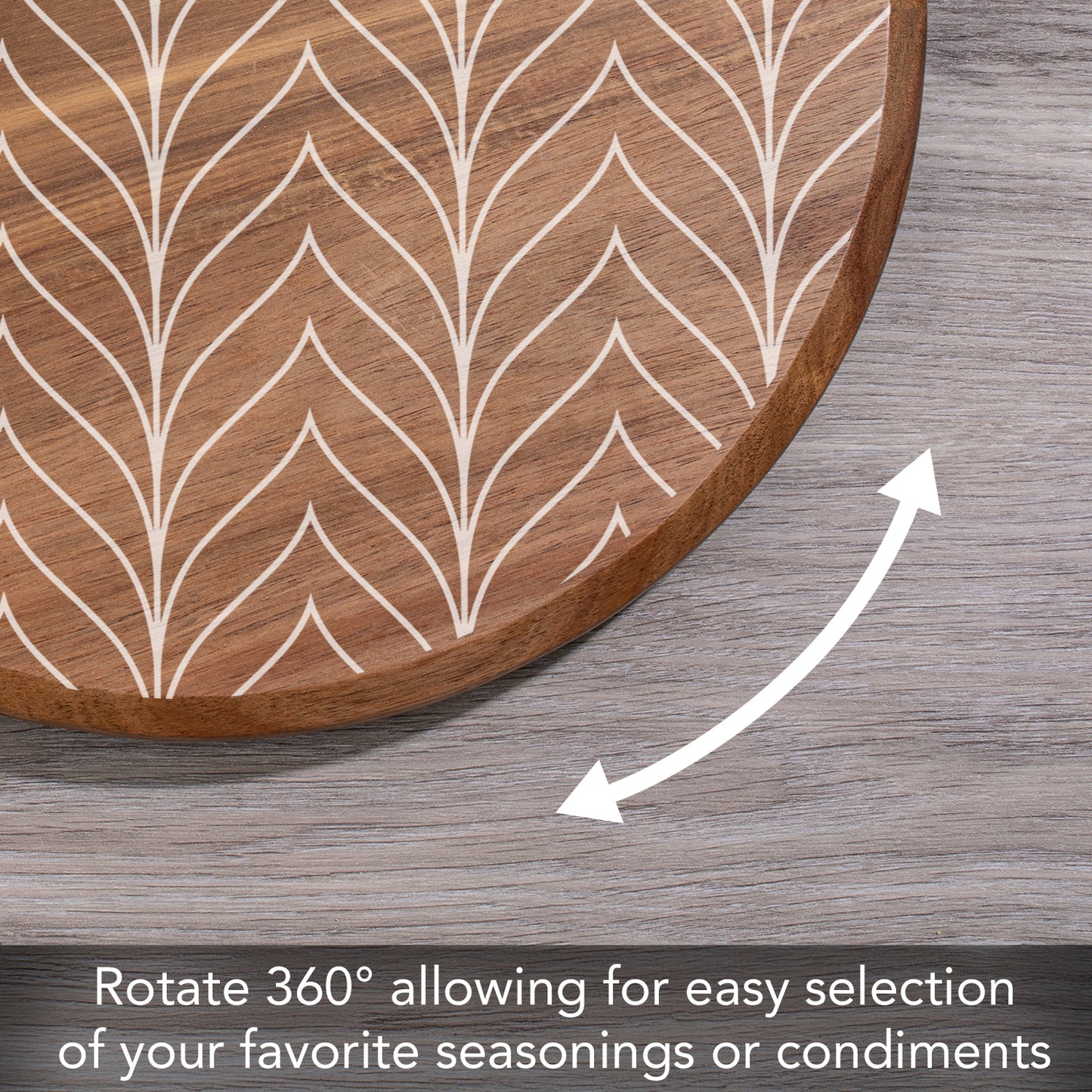 CounterArt White Chevron Round Acacia Wood Lazy Susan Turntable 14" Diameter for Serving Kitchen Organization Condiment Caddy