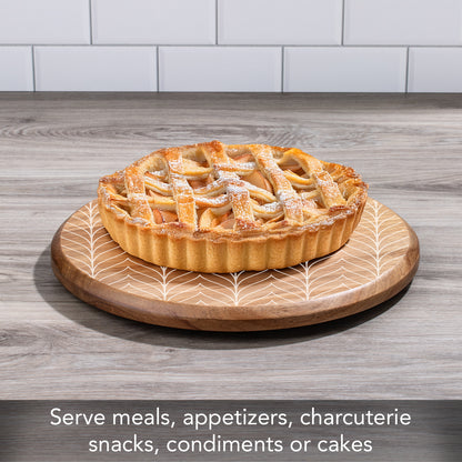 CounterArt White Chevron Round Acacia Wood Lazy Susan Turntable 14" Diameter for Serving Kitchen Organization Condiment Caddy