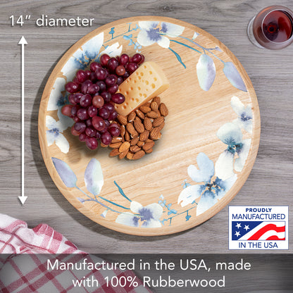 CounterArt White Floral Wreath Wood Lazy Susan Turntable 14" Diameter for Serving Kitchen Organization Condiment Caddy