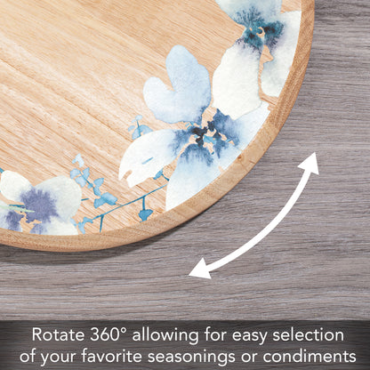 CounterArt White Floral Wreath Wood Lazy Susan Turntable 14" Diameter for Serving Kitchen Organization Condiment Caddy