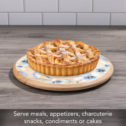 CounterArt White Floral Wreath Wood Lazy Susan Turntable 14" Diameter for Serving Kitchen Organization Condiment Caddy