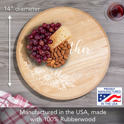 CounterArt Floral Gather Wood Lazy Susan Turntable 14" Diameter for Serving Kitchen Organization Condiment Caddy