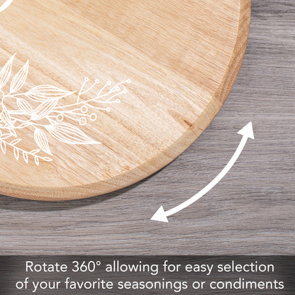 CounterArt Floral Gather Wood Lazy Susan Turntable 14" Diameter for Serving Kitchen Organization Condiment Caddy