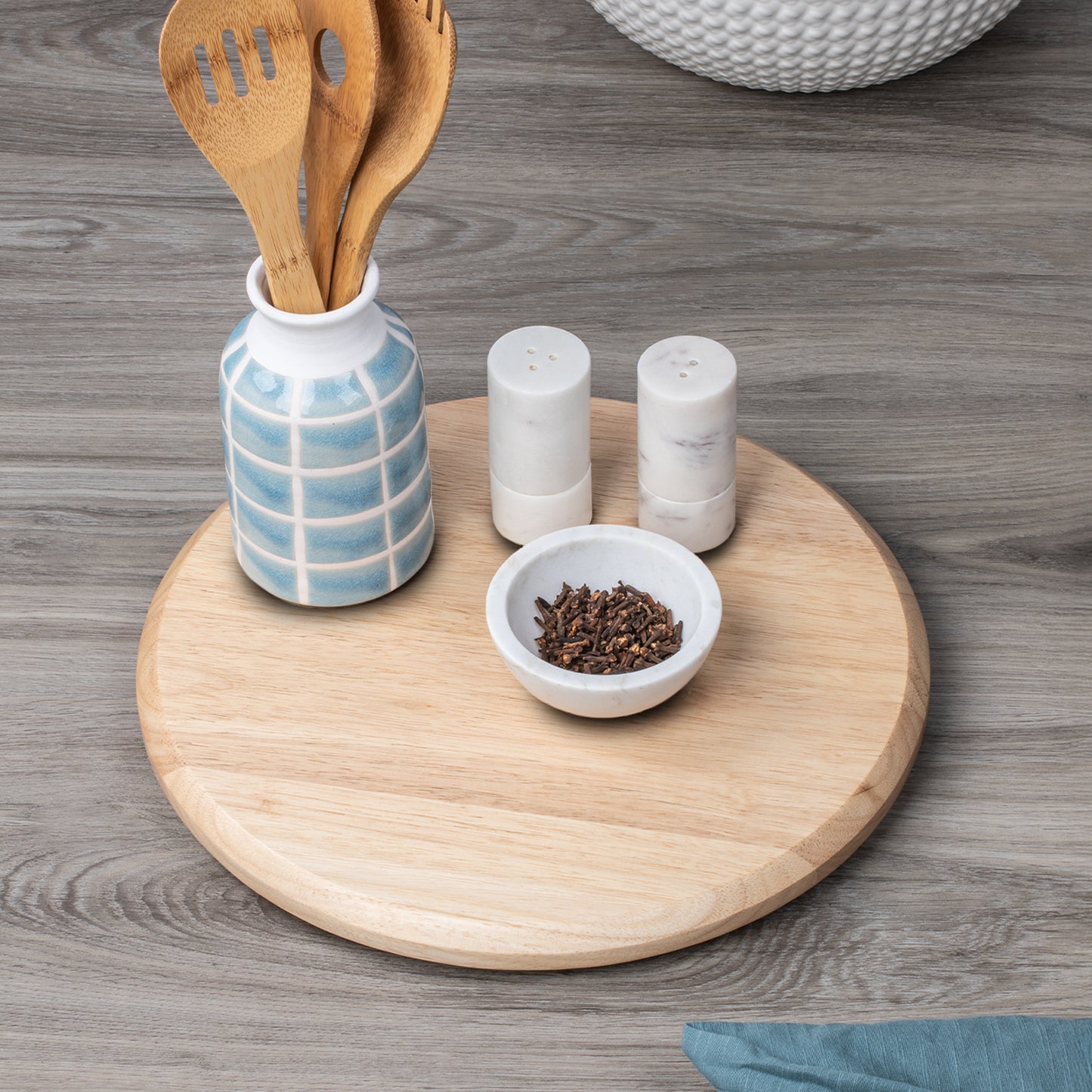 Natural Light Wood Lazy Susan Turntable 14" Diameter for Serving Kitchen Organization Condiment Caddy
