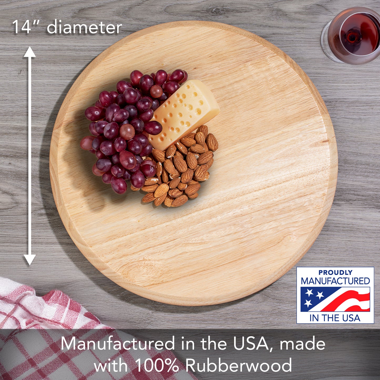 Natural Light Wood Lazy Susan Turntable 14" Diameter for Serving Kitchen Organization Condiment Caddy