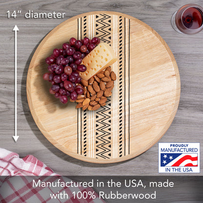 Tribal Natural Wood Lazy Susan Turntable 14" Diameter for Serving Kitchen Organization Condiment Caddy