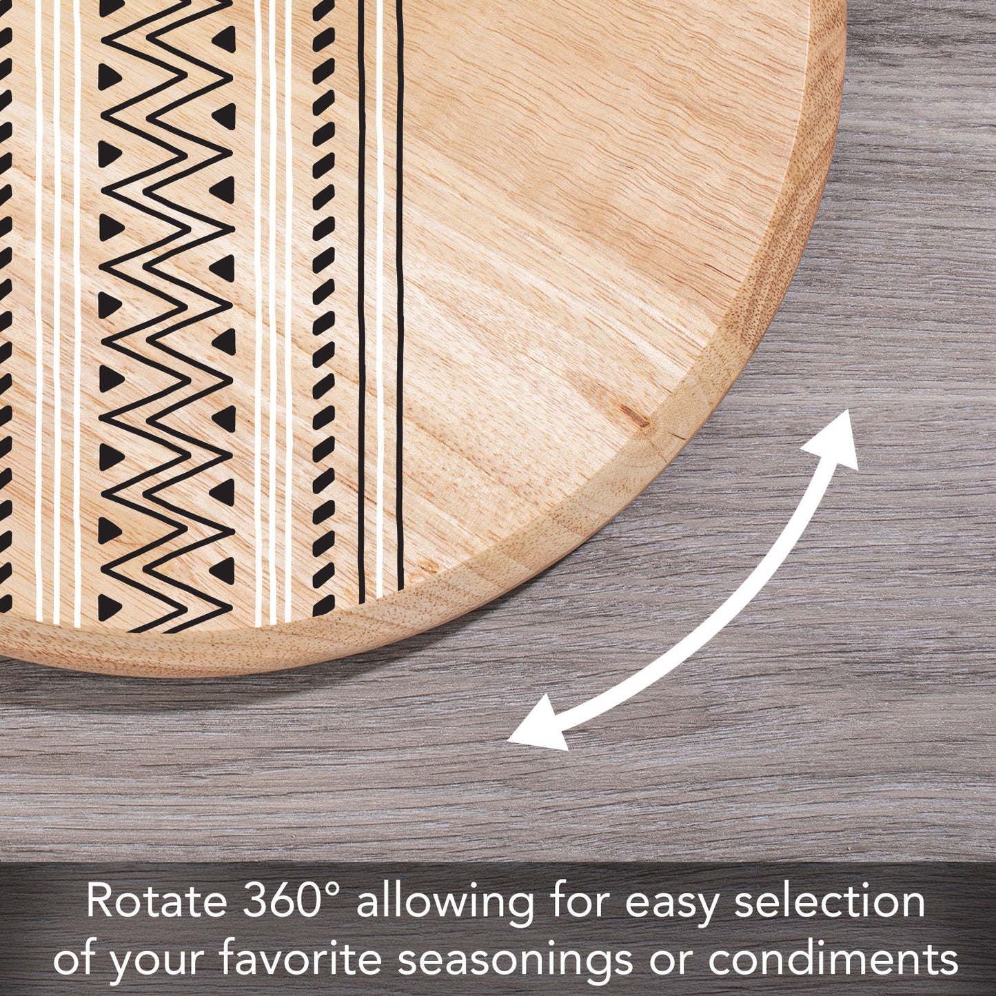 Tribal Natural Wood Lazy Susan Turntable 14" Diameter for Serving Kitchen Organization Condiment Caddy