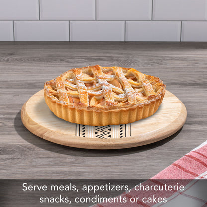 Tribal Natural Wood Lazy Susan Turntable 14" Diameter for Serving Kitchen Organization Condiment Caddy