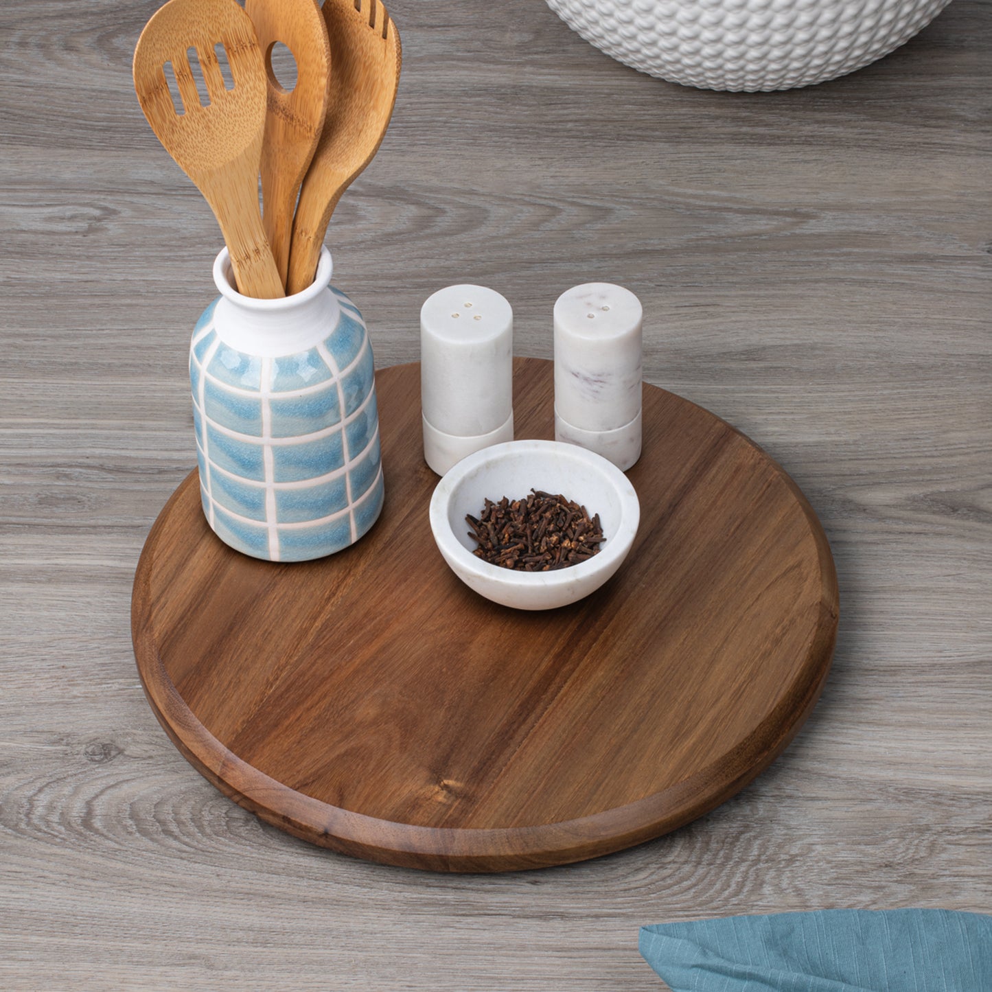 Natural Wood Lazy Susan Turntable 14" Diameter for Serving Kitchen Organization Condiment Caddy