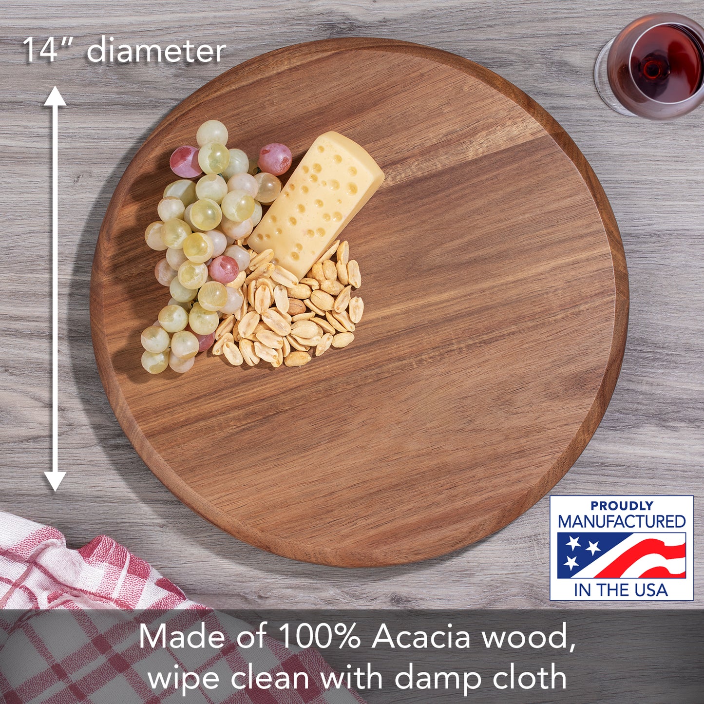 Natural Wood Lazy Susan Turntable 14" Diameter for Serving Kitchen Organization Condiment Caddy