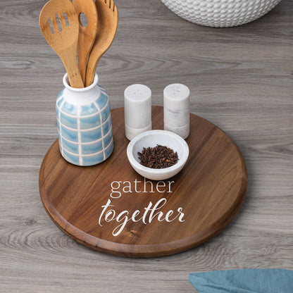 Gather Together Natural Acacia Wood Lazy Susan Turntable 14" Diameter for Serving Kitchen Organization Condiment Caddy