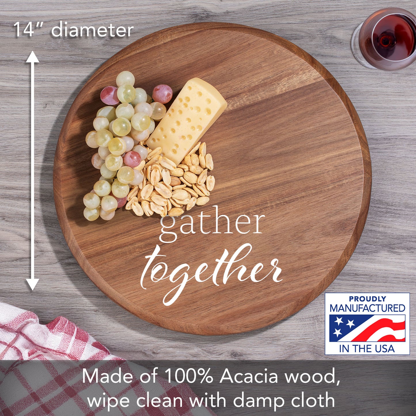 Gather Together Natural Acacia Wood Lazy Susan Turntable 14" Diameter for Serving Kitchen Organization Condiment Caddy