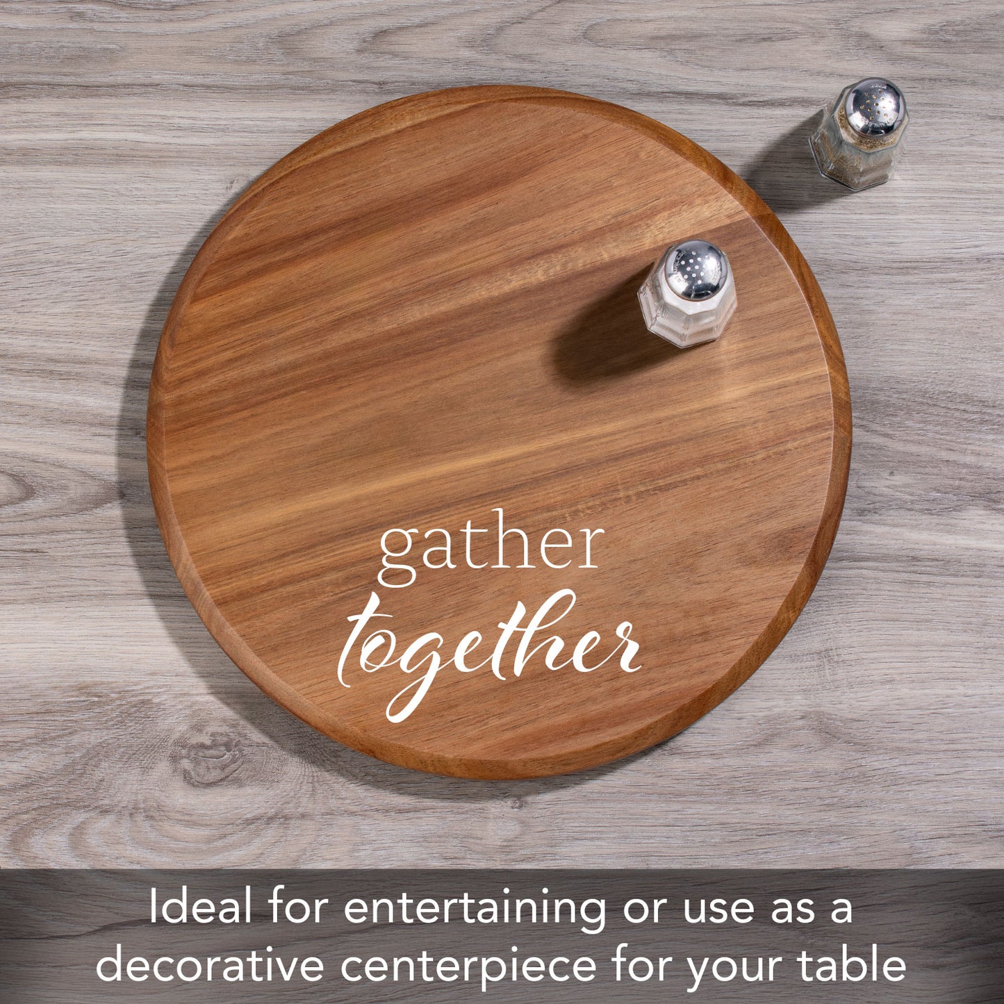 Gather Together Natural Acacia Wood Lazy Susan Turntable 14" Diameter for Serving Kitchen Organization Condiment Caddy