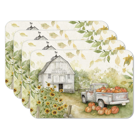 CounterArt Pumpkin Farm 4 Pack Reversible Easy Care Placemats Made in the USA