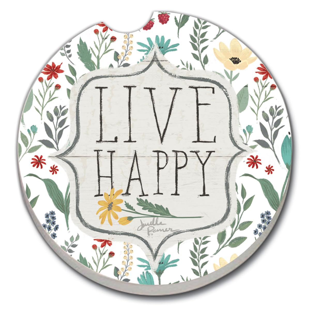 Thirstystone Blooming Thoughts Single Absorbnent Stone Coaster for Vehicle Cup Holder 2.6” Diameter Manufactured in The USA