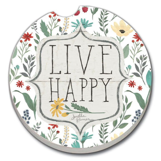 Thirstystone Blooming Thoughts Single Absorbnent Stone Coaster for Vehicle Cup Holder 2.6” Diameter Manufactured in The USA