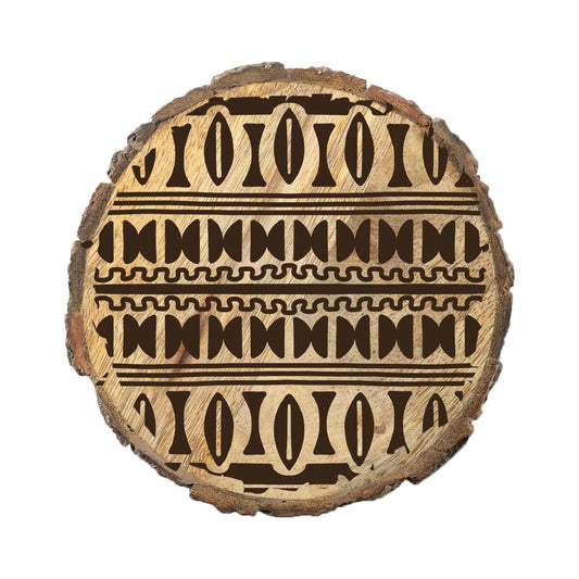 Thirstystone Tribal Pattern 4-Pack Mango Wood Coasters with Bark Edges 4.5" Round Manufactured in The USA
