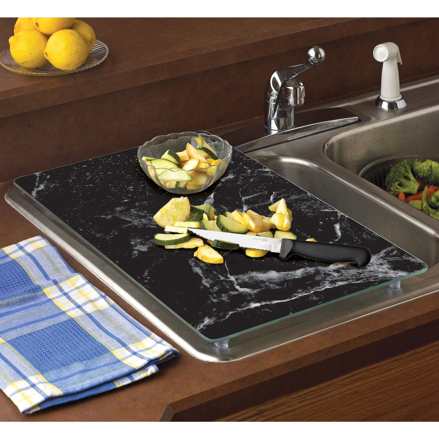 Black Marble 5mm Tempered Glass Cutting Board/Instant Counter 20.5” x 11.75” Manufactured in the USA