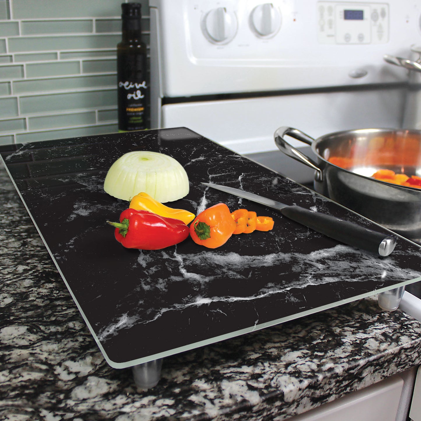 CounterArt Black Marble 5mm Heat Tolerant Tempered Glass Cutting Board 20.5” x 11.75” Manufactured in the USA Dishwasher Safe