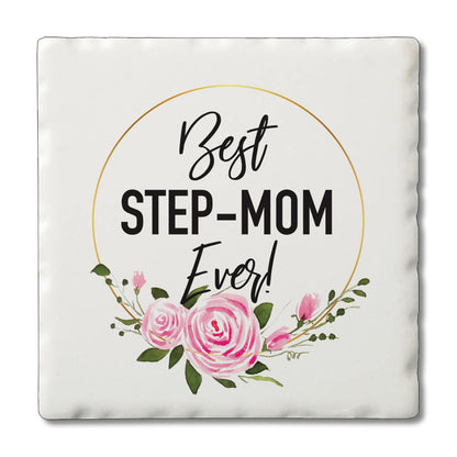 Thirstystone Best Step Mom 4 Pack Absorbent Stone Tumbled Tile Coasters with Protective Cork Backing 4" Square Manufactured in The USA Artistic Absorbent Easily Wipes Clean