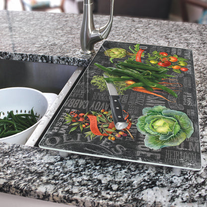 CounterArt Chalkboard Veggies Quartz 5mm Heat Tolerant Tempered Glass Cutting Board 20.5” x 11.75” Manufactured in the USA Dishwasher Safe