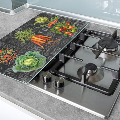 CounterArt Chalkboard Veggies Quartz 5mm Heat Tolerant Tempered Glass Cutting Board 20.5” x 11.75” Manufactured in the USA Dishwasher Safe