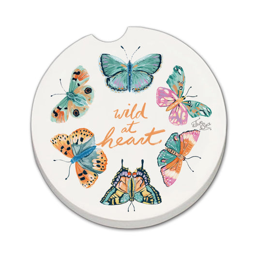 Thirstystone Wild at Heart Butterflies Single Absorbent Stone Coaster for Vehicle Cup Holder 2.6” Diameter Manufactured in The USA