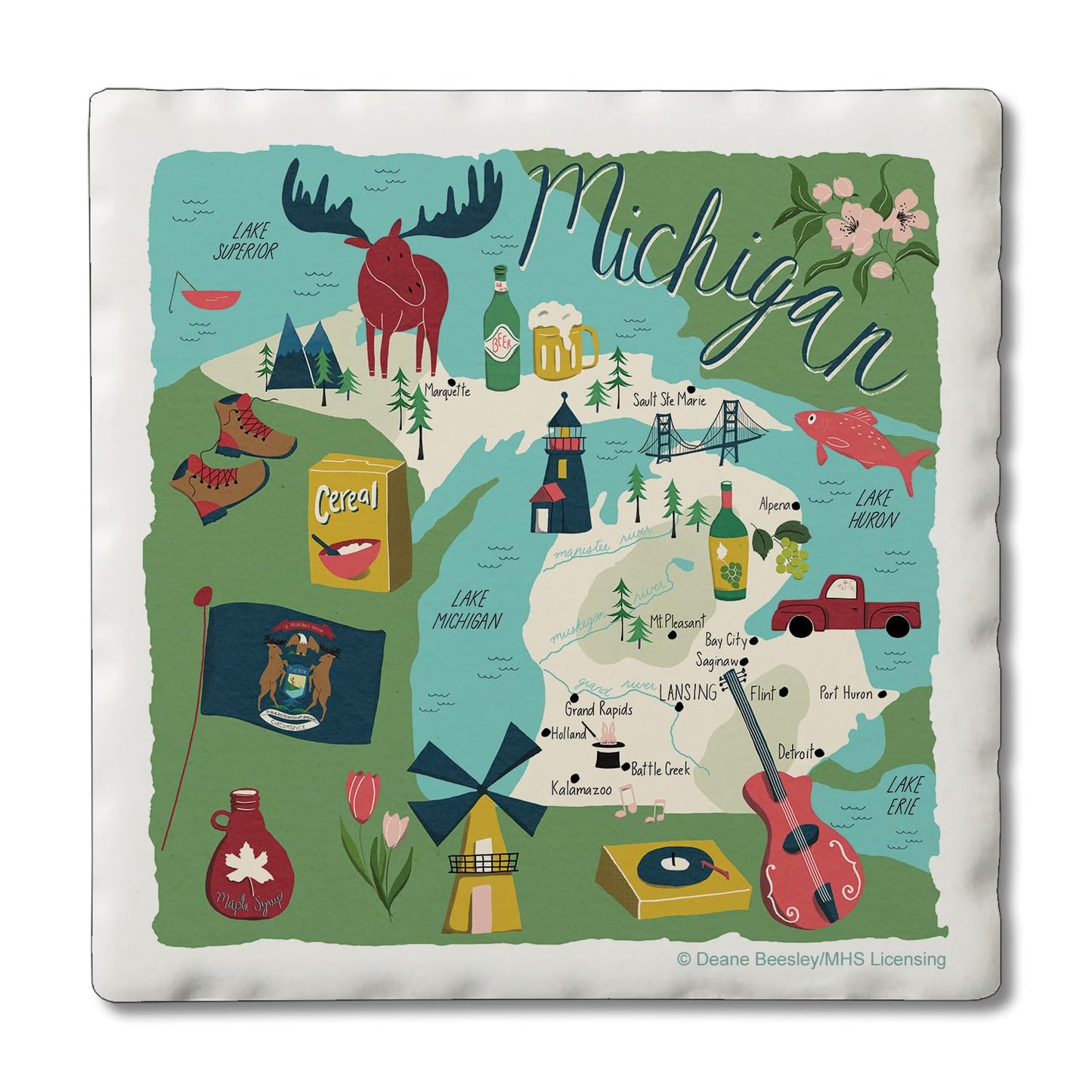 Thirstystone Michigan Home State 4 Pack Tumbled Tile Stone Coasters  4" Square Manufactured in the USA
