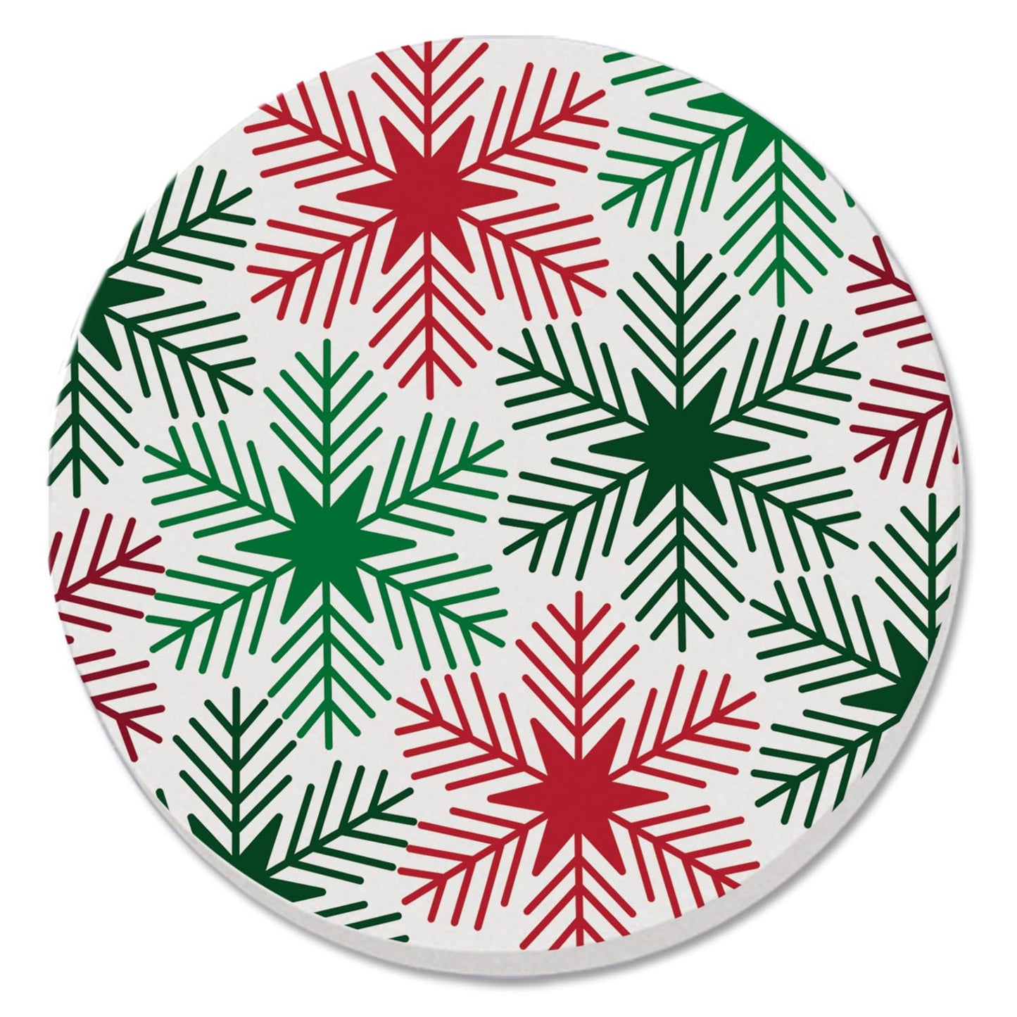 Thirstystone Red & Green Snowflakes Single Round Absorbent Stone Coaster with Protective Cork Backing Manufactured in The USA 4" Diameter