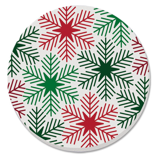 Thirstystone Red & Green Snowflakes Single Round Absorbent Stone Coaster with Protective Cork Backing Manufactured in The USA 4" Diameter