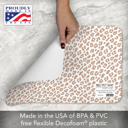 CounterArt Leopard Easy Care Waterproof Pet Feeding Mat 17.13” x 11.25” Made in The USA of BPA Free Plastic, Safe for Pets, Protects Floors from Scratches Stains & Spills