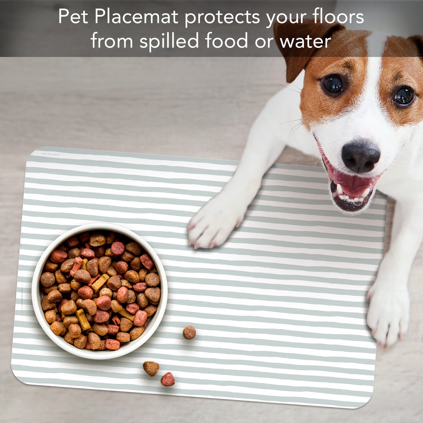 CounterArt Striped Easy Care Waterproof Pet Feeding Mat 17.13” x 11.25” Made in The USA