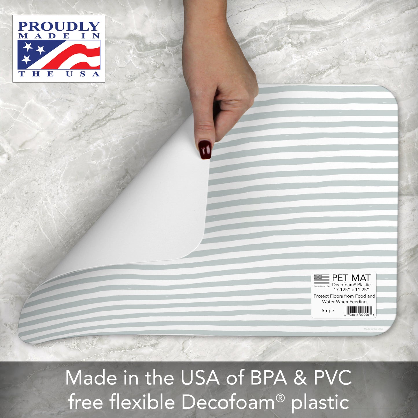 CounterArt Striped Easy Care Waterproof Pet Feeding Mat 17.13” x 11.25” Made in The USA