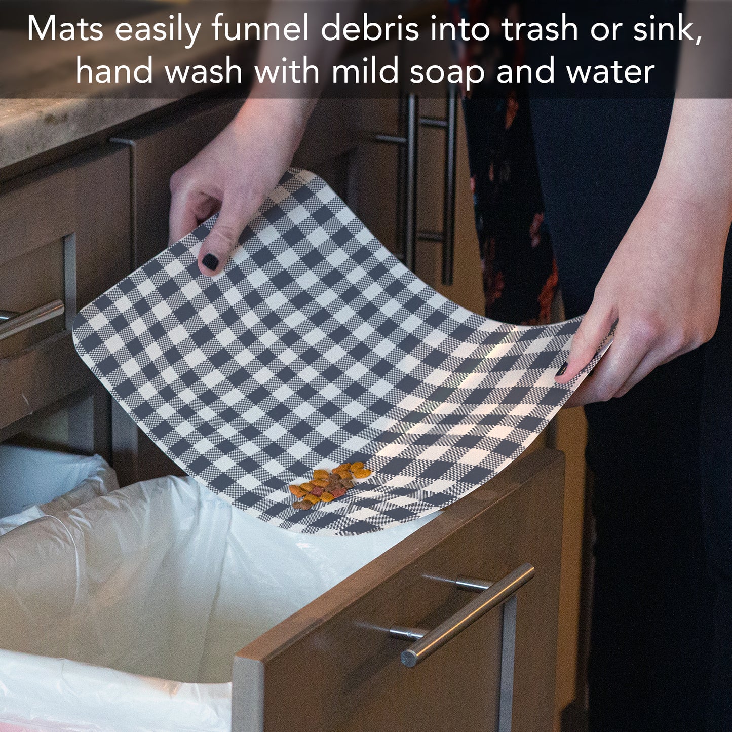 CounterArt Checkered Easy Care Waterproof Pet Feeding Mat 17.13” x 11.25” Made in The USA of BPA Free Plastic, Safe for Pets, Protects Floors from Scratches Stains & Spills