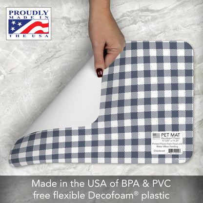 CounterArt Checkered Easy Care Waterproof Pet Feeding Mat 17.13” x 11.25” Made in The USA of BPA Free Plastic, Safe for Pets, Protects Floors from Scratches Stains & Spills