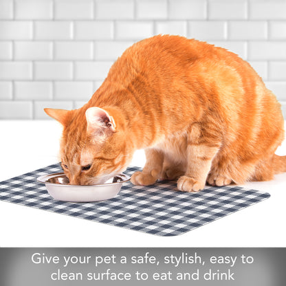 CounterArt Checkered Easy Care Waterproof Pet Feeding Mat 17.13” x 11.25” Made in The USA of BPA Free Plastic, Safe for Pets, Protects Floors from Scratches Stains & Spills