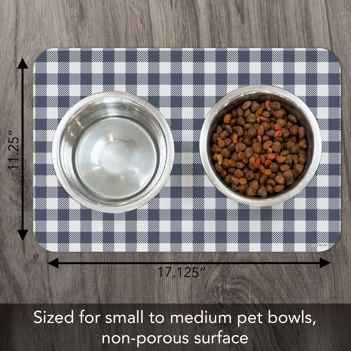 CounterArt Checkered Easy Care Waterproof Pet Feeding Mat 17.13” x 11.25” Made in The USA of BPA Free Plastic, Safe for Pets, Protects Floors from Scratches Stains & Spills