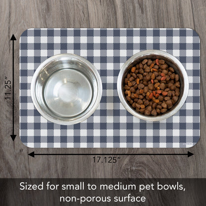 CounterArt Checkered Easy Care Waterproof Pet Feeding Mat 17.13” x 11.25” Made in The USA of BPA Free Plastic, Safe for Pets, Protects Floors from Scratches Stains & Spills