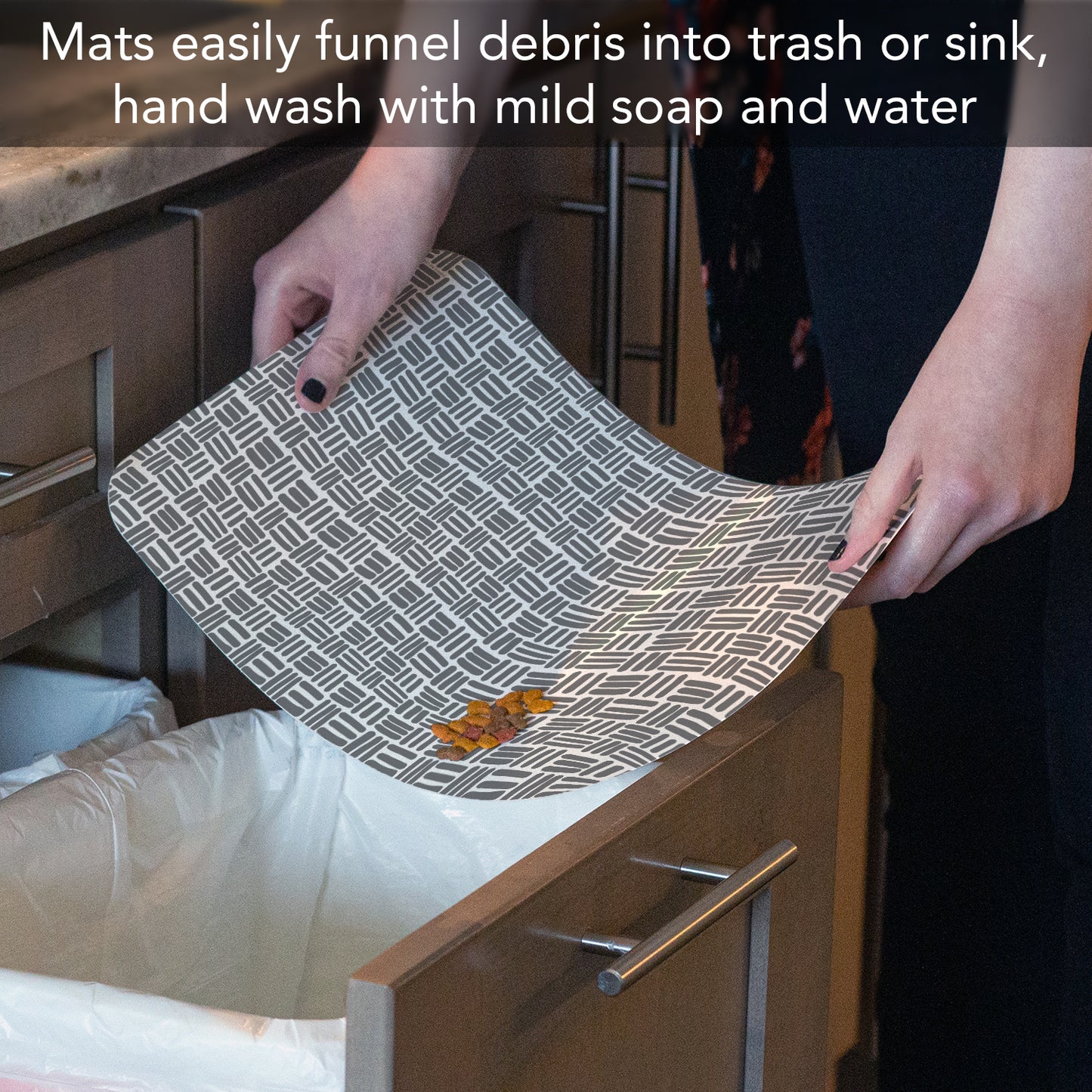 CounterArt Faux Basket Weave Easy Care Waterproof Pet Feeding Mat 17.13” x 11.25” Made in The USA of BPA Free Plastic, Safe for Pets, Protects Floors from Scratches Stains & Spills