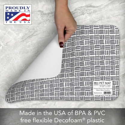 CounterArt Faux Basket Weave Easy Care Waterproof Pet Feeding Mat 17.13” x 11.25” Made in The USA of BPA Free Plastic, Safe for Pets, Protects Floors from Scratches Stains & Spills