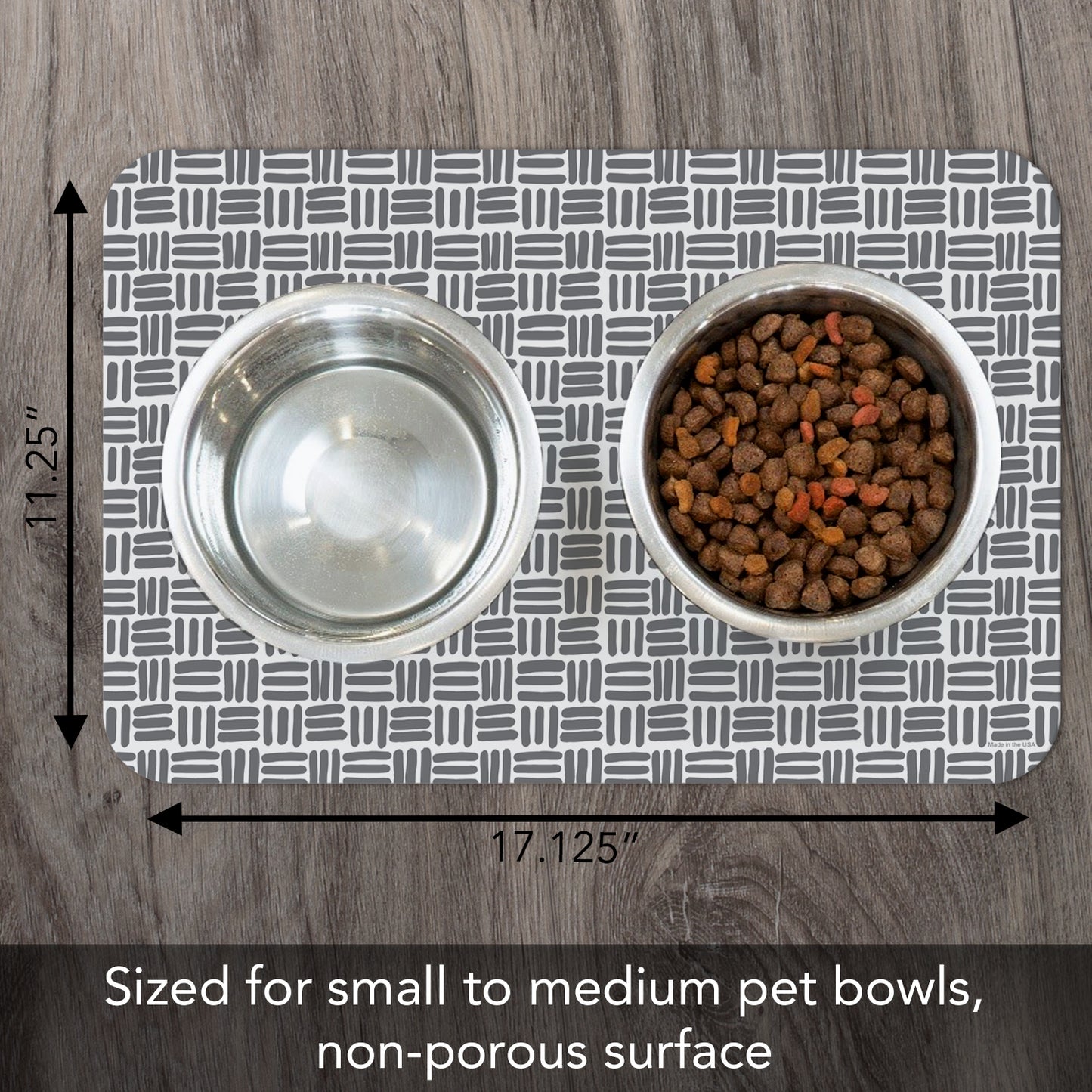 CounterArt Faux Basket Weave Easy Care Waterproof Pet Feeding Mat 17.13” x 11.25” Made in The USA of BPA Free Plastic, Safe for Pets, Protects Floors from Scratches Stains & Spills