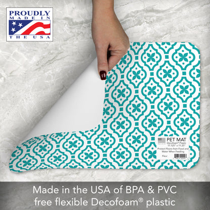 CounterArt Fleur Easy Easy Care Waterproof Pet Feeding Mat 17.13” x 11.25” Made in The USA of BPA Free Plastic, Safe for Pets, Protects Floors from Scratches Stains & Spills