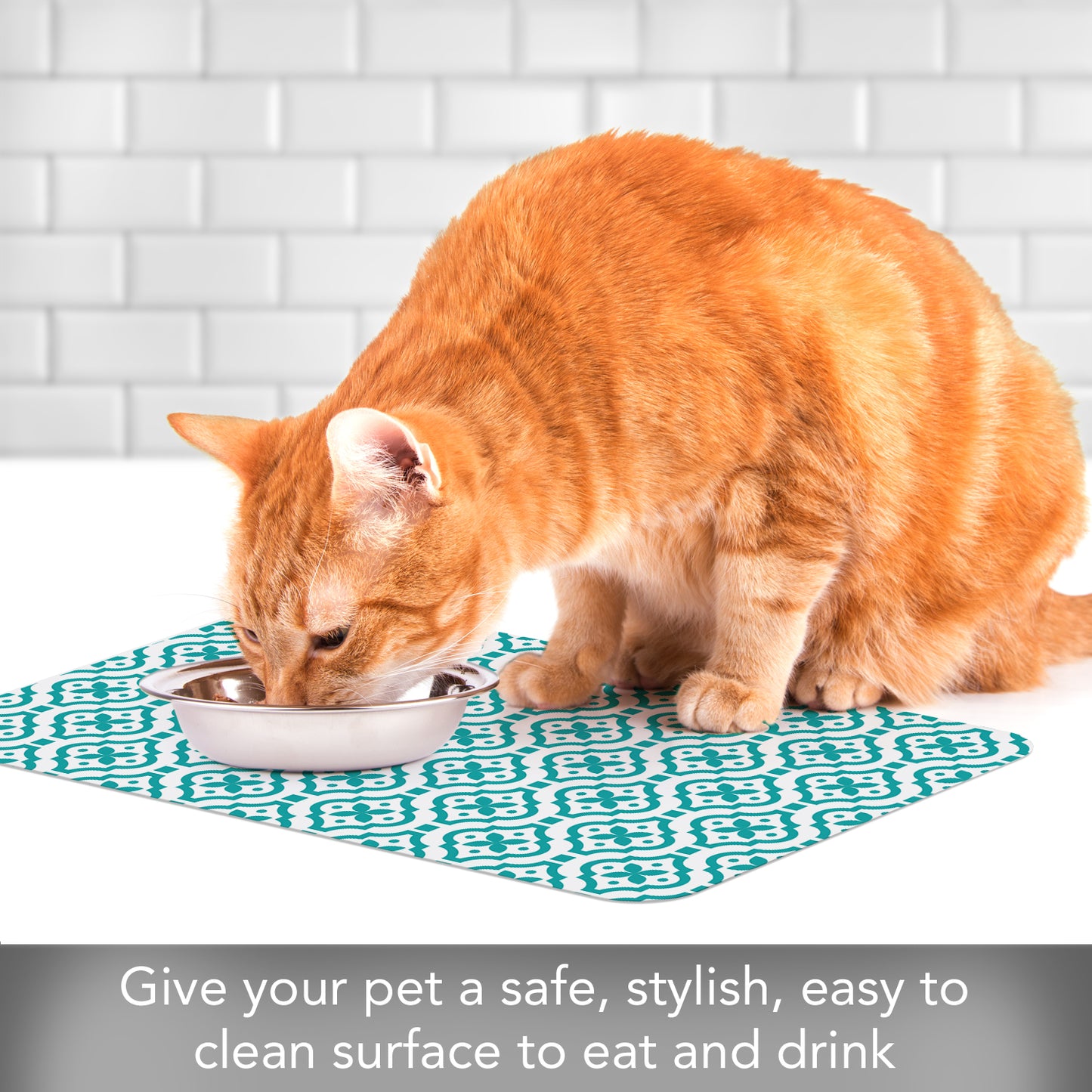 CounterArt Fleur Easy Easy Care Waterproof Pet Feeding Mat 17.13” x 11.25” Made in The USA of BPA Free Plastic, Safe for Pets, Protects Floors from Scratches Stains & Spills