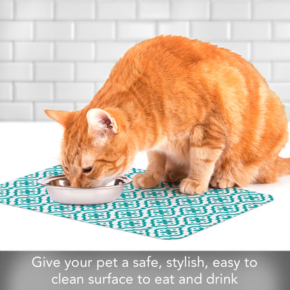 CounterArt Fleur Easy Easy Care Waterproof Pet Feeding Mat 17.13” x 11.25” Made in The USA of BPA Free Plastic, Safe for Pets, Protects Floors from Scratches Stains & Spills