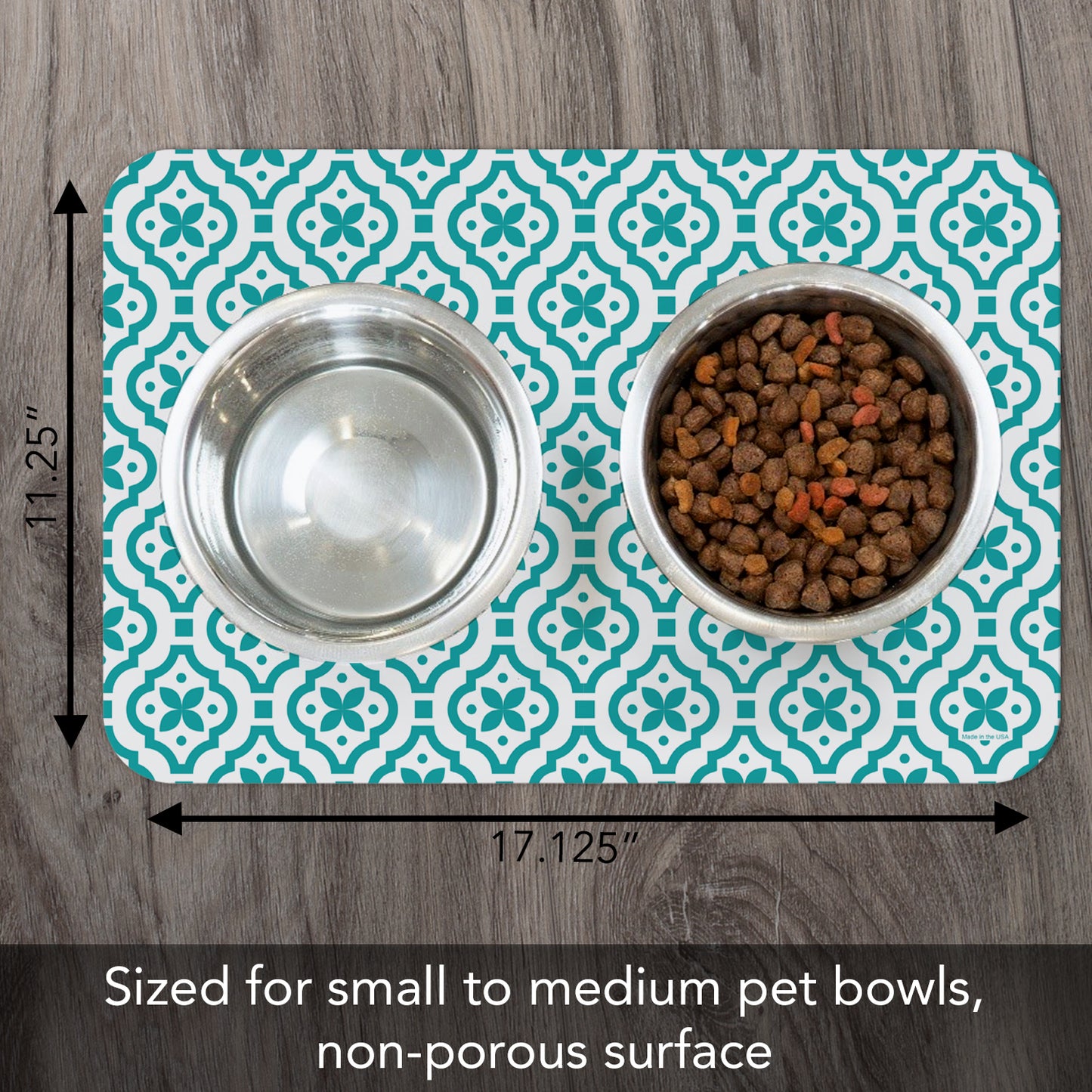 CounterArt Fleur Easy Easy Care Waterproof Pet Feeding Mat 17.13” x 11.25” Made in The USA of BPA Free Plastic, Safe for Pets, Protects Floors from Scratches Stains & Spills
