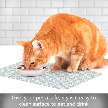 CounterArt Dots & Circles Easy Care Waterproof Pet Feeding Mat 17.13” x 11.25” Made in The USA of BPA Free Plastic, Safe for Pets, Protects Floors from Scratches Stains & Spills
