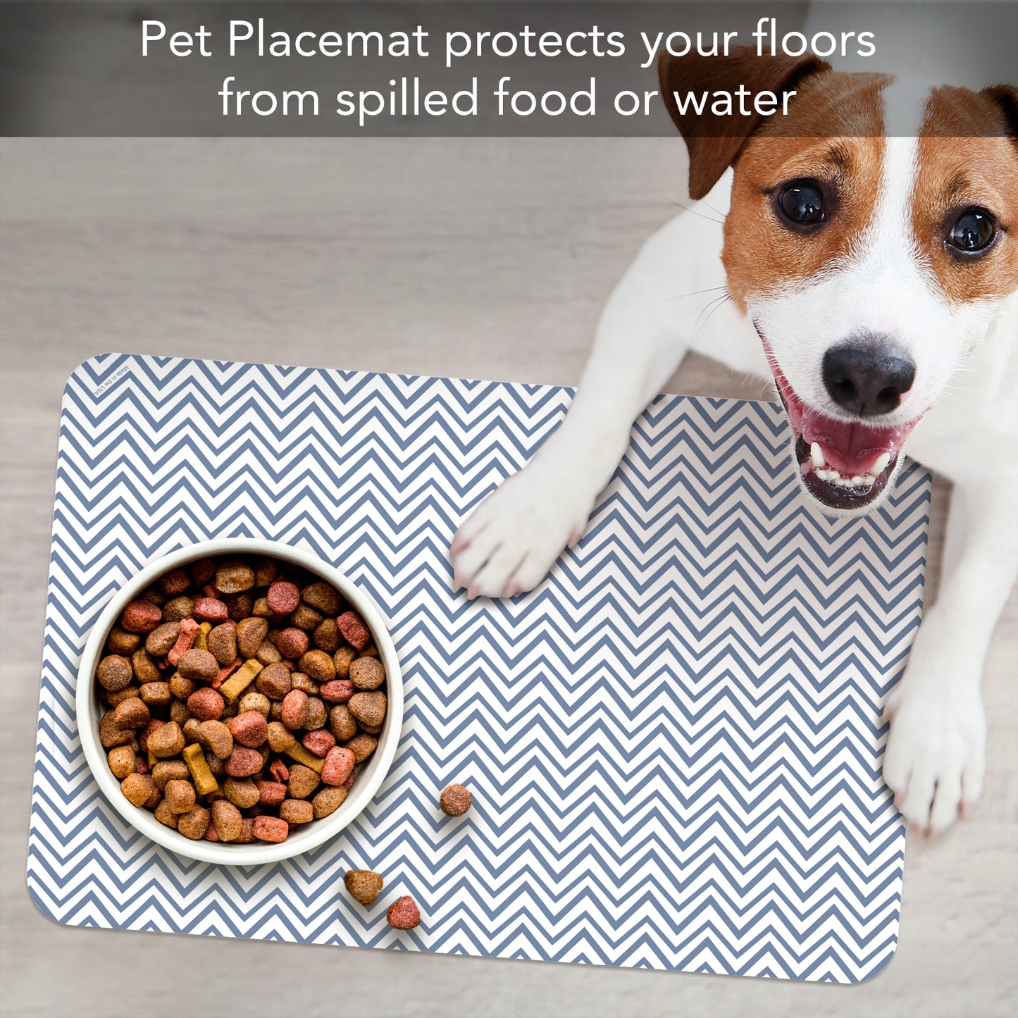 CounterArt Chevron Easy Care Waterproof Pet Feeding Mat 17.13” x 11.25” Made in The USA of BPA Free Plastic, Safe for Pets, Protects Floors from Scratches Stains & Spills