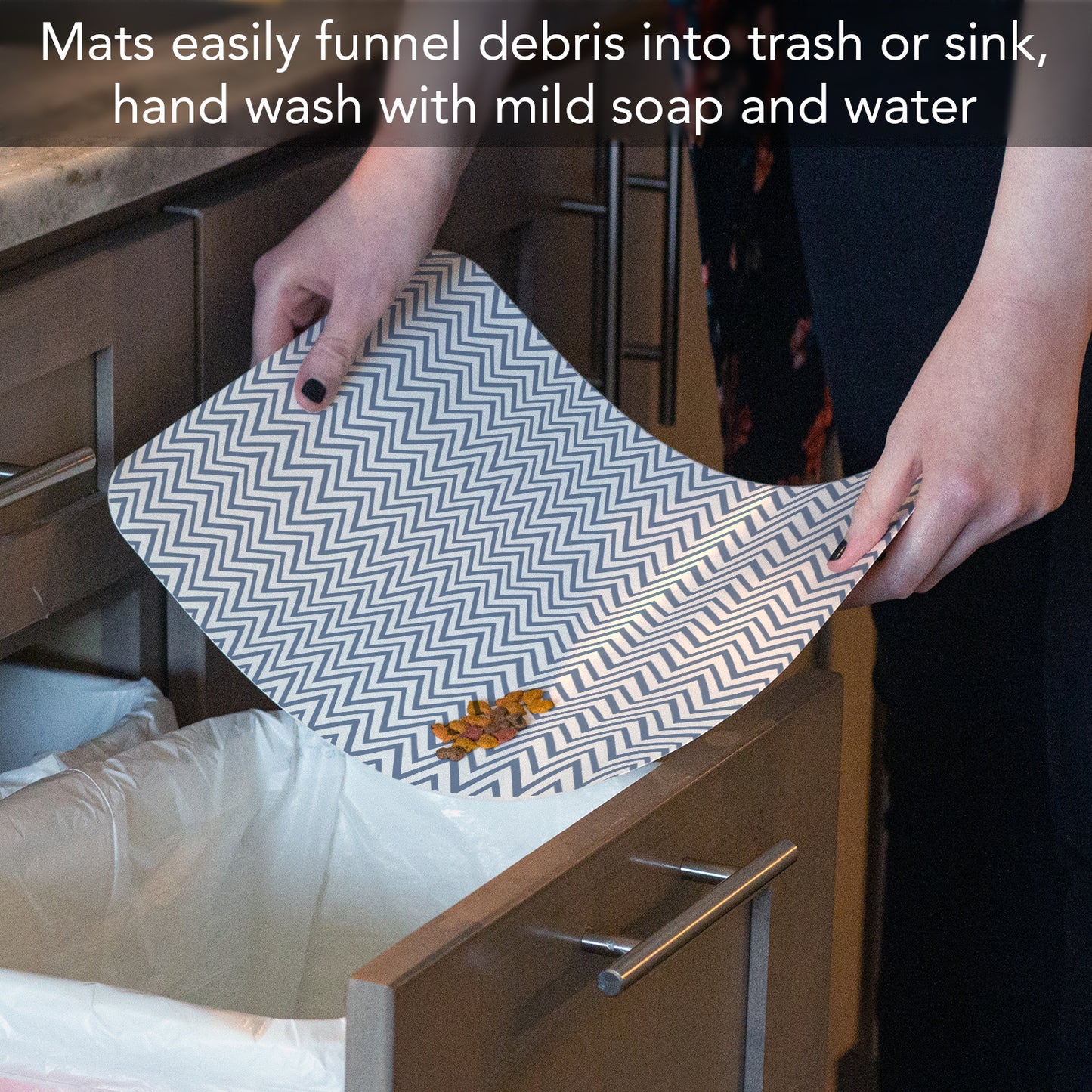 CounterArt Chevron Easy Care Waterproof Pet Feeding Mat 17.13” x 11.25” Made in The USA of BPA Free Plastic, Safe for Pets, Protects Floors from Scratches Stains & Spills