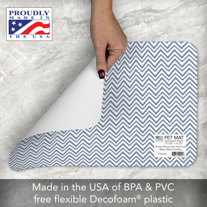 CounterArt Chevron Easy Care Waterproof Pet Feeding Mat 17.13” x 11.25” Made in The USA of BPA Free Plastic, Safe for Pets, Protects Floors from Scratches Stains & Spills